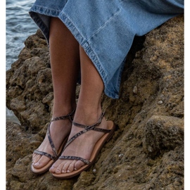 Marco Shoes Sandalias de piel con fondo plano marrón 6