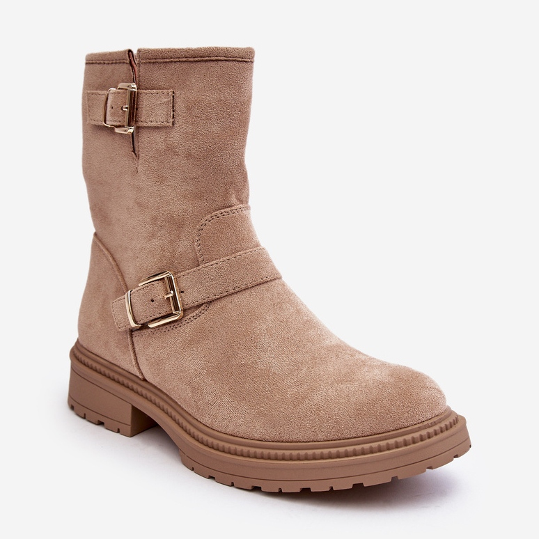 Botas Planas De Mujer Con Hebillas, Beige Bliggore 1