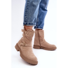 Botas Planas De Mujer Con Hebillas, Beige Bliggore 2