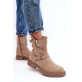 Botas Planas De Mujer Con Hebillas, Beige Bliggore 5