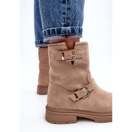 Botas Planas De Mujer Con Hebillas, Beige Bliggore 6