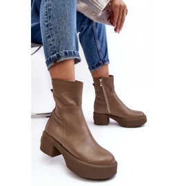 Lemar Volavola Lemar Botines de cuero beige oscuro con tacón bajo 1 Lemar Volavola Lemar Botines de cuero beige oscuro con tacón bajo 1