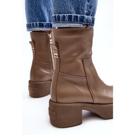 Lemar Volavola Lemar Botines de cuero beige oscuro con tacón bajo 8