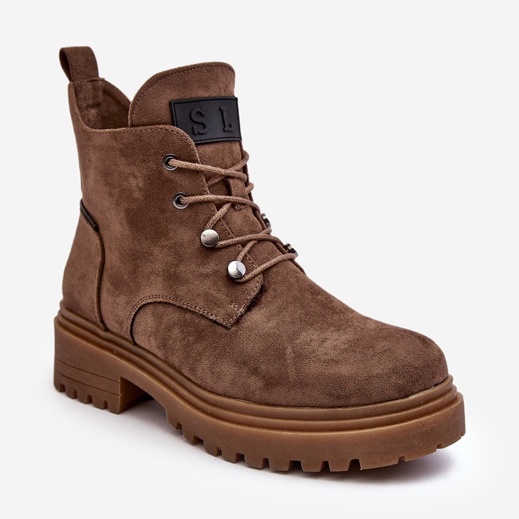 Sergio Leone Botas bajas y cálidas de mujer con cremallera, beige oscuro Cameronia 1