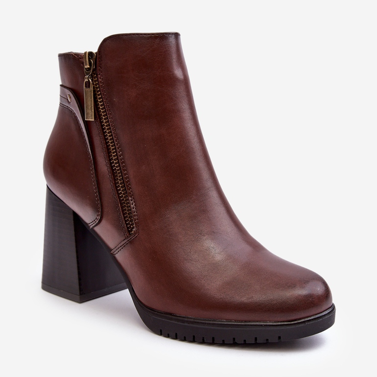 Sergio Leone Botines de mujer de tacón alto con cremalleras, marrón Ryelle 1