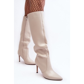 Botas Tacón Piel Beige meliskindra 2