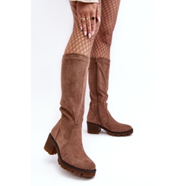 WS1 Botas de tacón bajo por encima de la rodilla para mujer, marrón Beveta 1