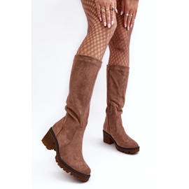 WS1 Botas de tacón bajo por encima de la rodilla para mujer, marrón Beveta 3