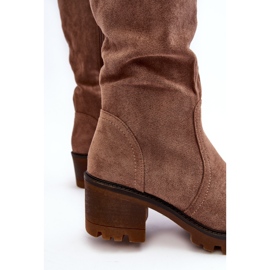 WS1 Botas de tacón bajo por encima de la rodilla para mujer, marrón Beveta 2