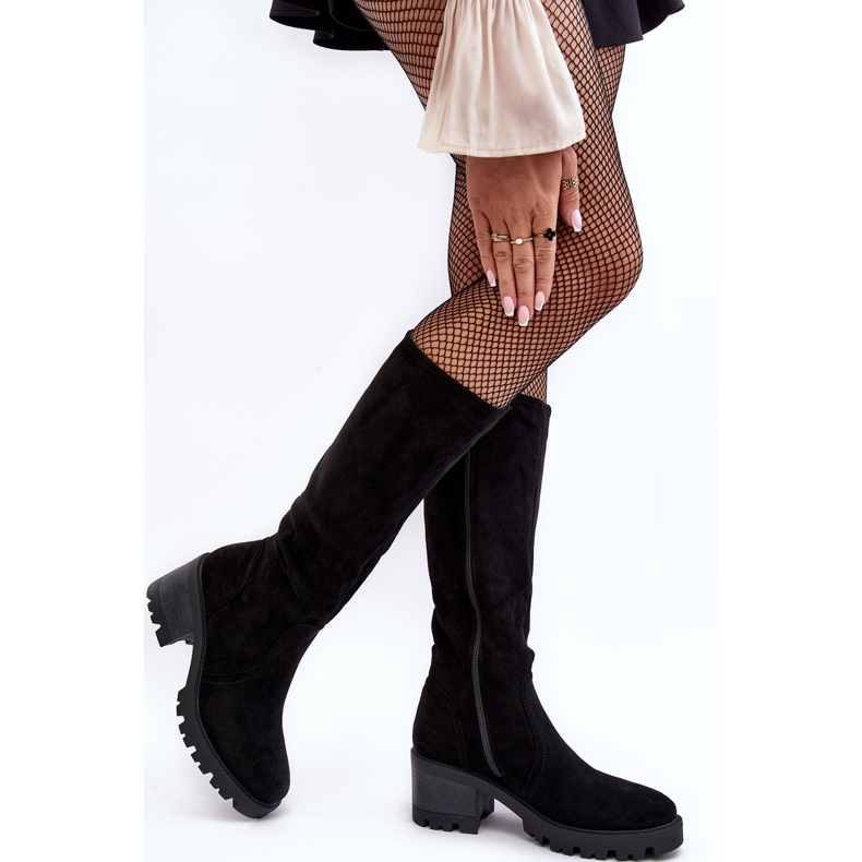 WS1 Botas de tacón bajo por encima de la rodilla para mujer, negro Beveta 2