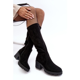 WS1 Botas de tacón bajo por encima de la rodilla para mujer, negro Beveta 4