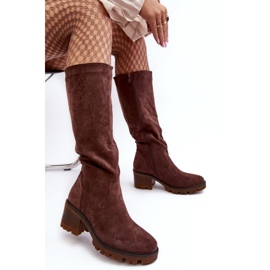 WS1 Botas de tacón bajo por encima de la rodilla para mujer, marrón oscuro Beveta 6