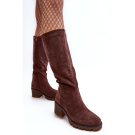 WS1 Botas de tacón bajo por encima de la rodilla para mujer, marrón oscuro Beveta 3