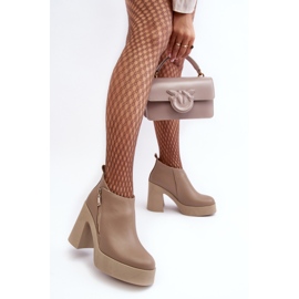 Botines De Mujer Con Tacón Alto Enorme Y Cremallera 1755 Zazoo Beige 6