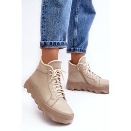 Botas de mujer de piel con aislamiento y plataforma beige Lemar Jevette 3