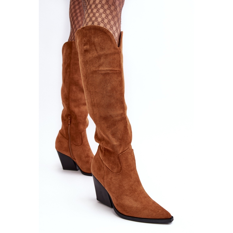 Botas De Vaquero Delia Camel De Gamuza De Moda marrón 2