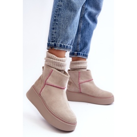 Botas de nieve de ante para mujer Maciejka 06257-22 Beige claro 2