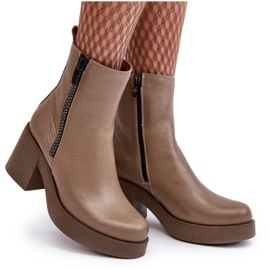 Lemar Littosa Lemar Littosa Botines De Cuero Beige Oscuro Con Tacón Enorme Y Cremalleras 9
