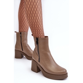 Lemar Littosa Lemar Littosa Botines De Cuero Beige Oscuro Con Tacón Enorme Y Cremalleras 4
