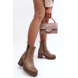Lemar Littosa Lemar Littosa Botines De Cuero Beige Oscuro Con Tacón Enorme Y Cremalleras 6