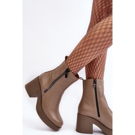 Lemar Littosa Lemar Littosa Botines De Cuero Beige Oscuro Con Tacón Enorme Y Cremalleras 3