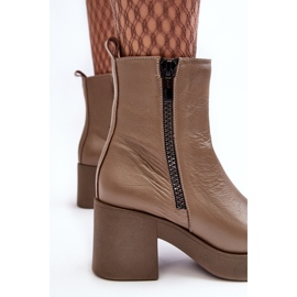 Lemar Littosa Lemar Littosa Botines De Cuero Beige Oscuro Con Tacón Enorme Y Cremalleras 5