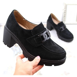 Zapatos de piel ante, mocasines con tacón alto y plataforma, negro Filippo DP4785 1 Zapatos de piel ante, mocasines con tacón alto y plataforma, negro Filippo DP4785 1