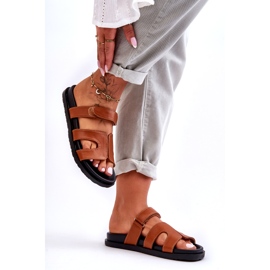 Joia Chanclas de mujer clásicas de piel con velcro, marrón 4