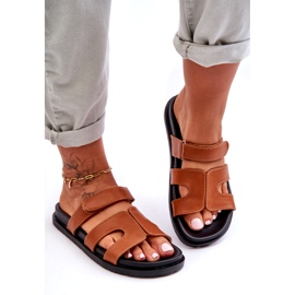 Joia Chanclas de mujer clásicas de piel con velcro, marrón 3