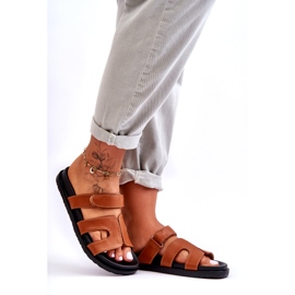 Joia Chanclas de mujer clásicas de piel con velcro, marrón 1