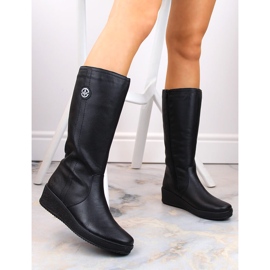 Botas de nieve impermeables de piel con aislamiento de lana de oveja Rieker negro 10
