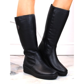 Botas de nieve impermeables de piel con aislamiento de lana de oveja Rieker negro 11