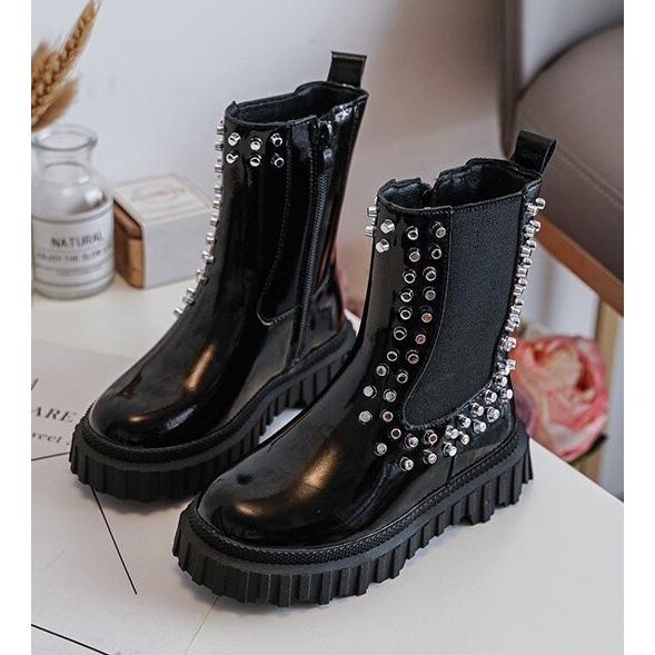 Botas Chelsea de charol para niña decoradas con pedrería Adelie negra negro 1