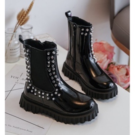 Botas Chelsea de charol para niña decoradas con pedrería Adelie negra negro 2