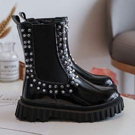 Botas Chelsea de charol para niña decoradas con pedrería Adelie negra negro 4