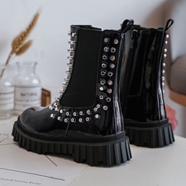 Botas Chelsea de charol para niña decoradas con pedrería Adelie negra negro 3