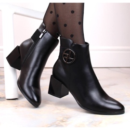 Botines negros con aislamiento y tacón alto decorativo para mujer, Potocki SZ12227 1 Botines negros con aislamiento y tacón alto decorativo para mujer, Potocki SZ12227 1