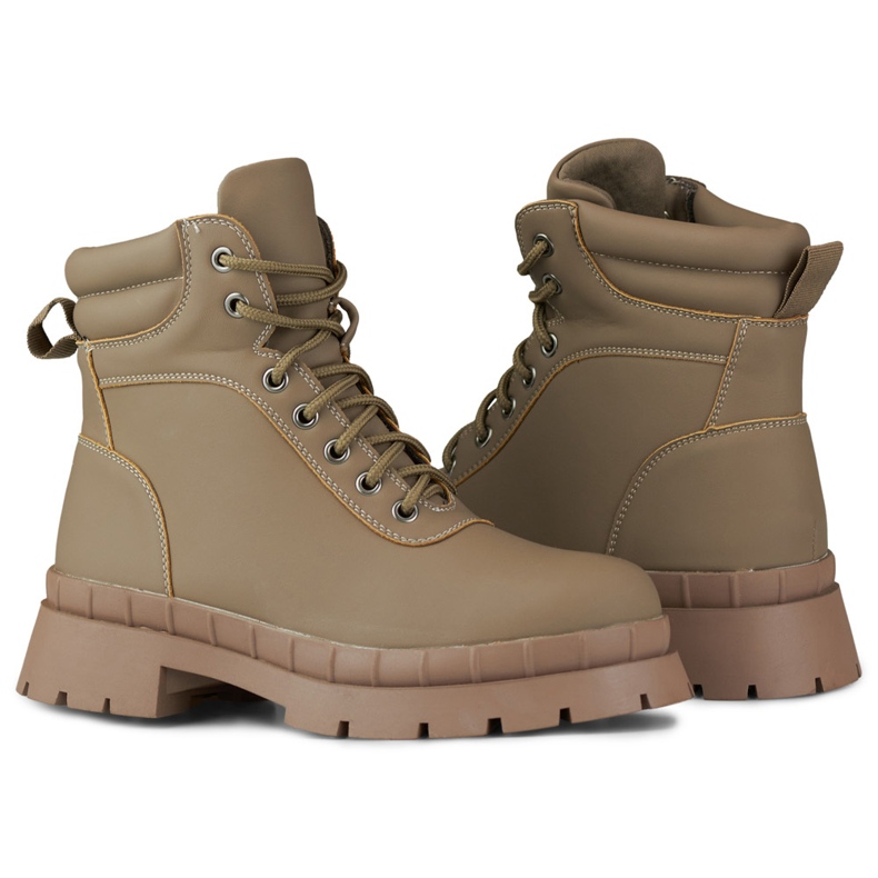 Botas marrones con cordones para mujer beige 1