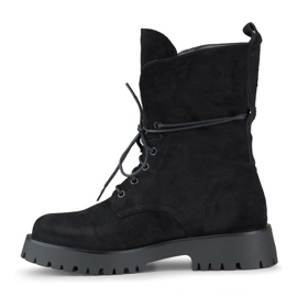 Botas trabajadoras con cordones para mujer en ante negro beige 2