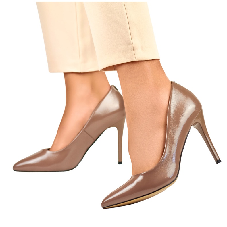 Stilettos de mujer charol marrón beige 1