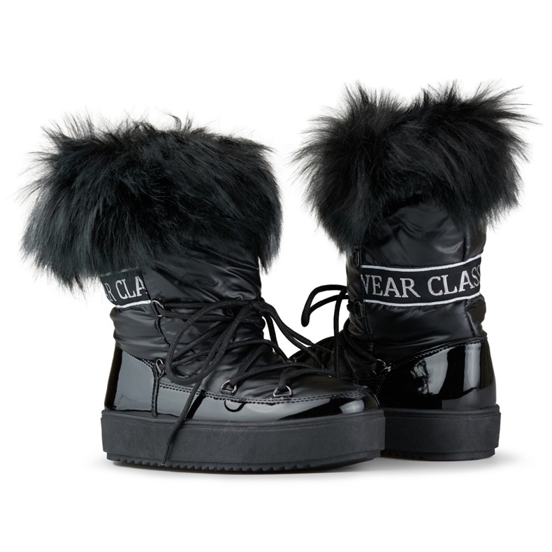 Botas de nieve de mujer negras con pelo decorativo. negro 1