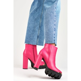Botines altos de mujer rosa con tacón grueso rosado 5