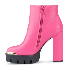 Botines altos de mujer rosa con tacón grueso rosado 3