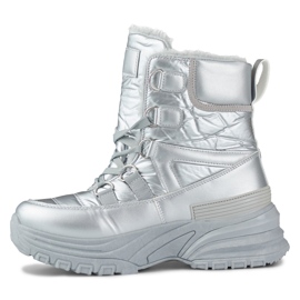 Botas de nieve deportivas con cordones para mujer plateadas plata 3