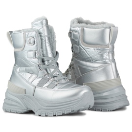 Botas de nieve deportivas con cordones para mujer plateadas plata 4