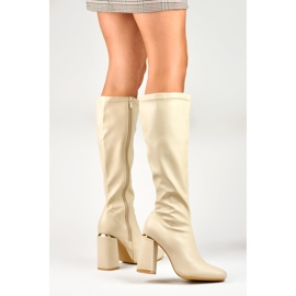 Botas ecopiel beige tacón alto 2