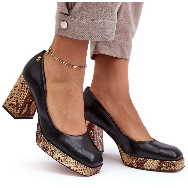 Bombas de cuero para mujeres Laura Messi 2599 Negro 4