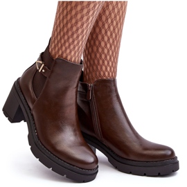 Botines de mujer de cuero con tacón alto enorme, marrón Belinda 10