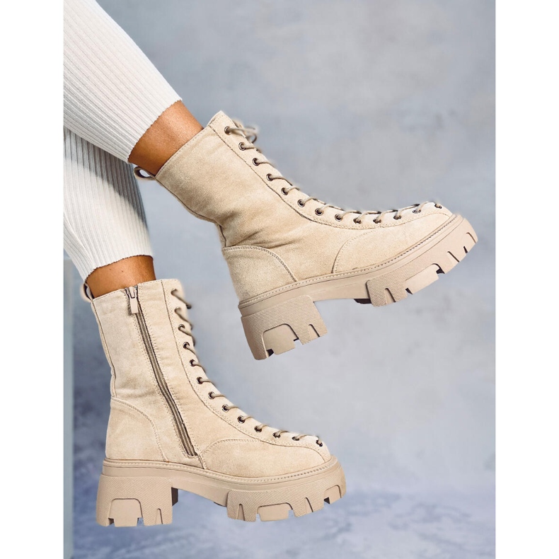 Botas con cordones de mujer Wayne Beige 2