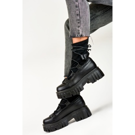 Botines de mujer con cordones y plataforma con pala flexible negro 5